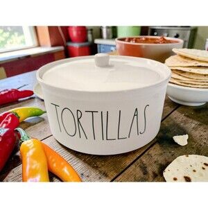 Rae Dunn TORTILLAS Ceramic Tortilla Warmer with Lid Mexican Fiesta Food Warmer